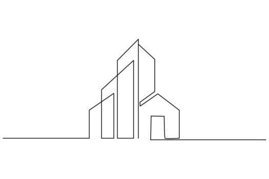 Minimal one line drawing of office building isolated modern architecture design vector