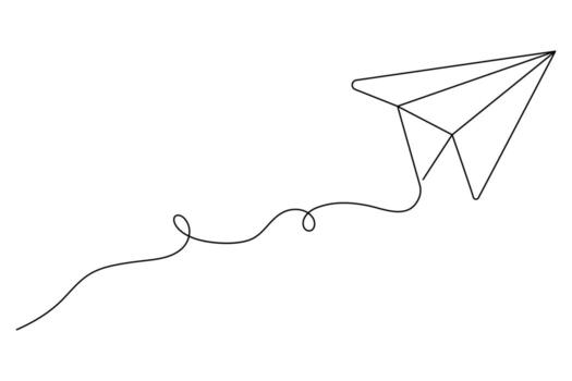 Paper plane single line art minimal design representing creativity imagination and motion vector