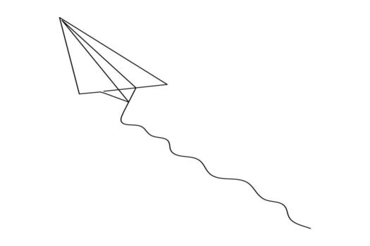 Paper plane single line art minimalist drawing of flying airplane in continuous outline style vector