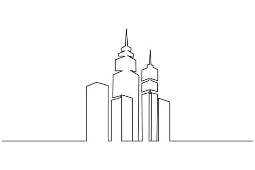 Office building continuous one line drawing minimalist outline modern architecture illustration vector