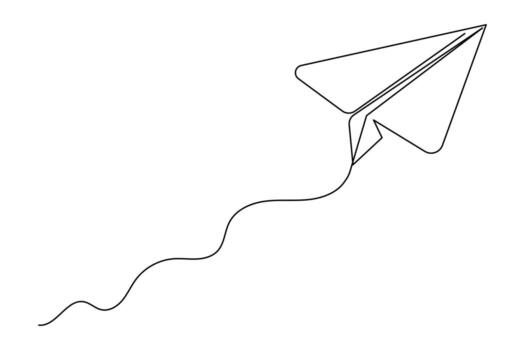 Paper plane single line art elegant continuous minimalist line drawing of flight concept vector