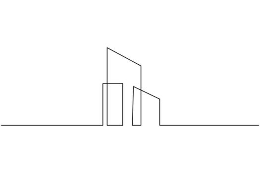 Office building single line art minimalist outline drawing isolated on white background vector
