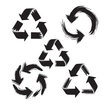 Artistic Brushstroke Recycle Symbols Collection for Sustainable Design Projects Eco Friendly Arrow Graphics with Grunge Texture Elements vector