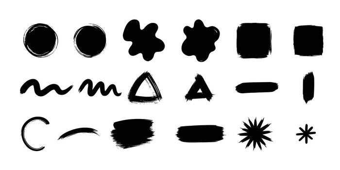 Hand-Drawn Brush Strokes and Abstract Shapes Set. Grunge Paint Elements for Creative Design, Graphic Assets, and Artistic Backgrounds. Versatile Ink Textures. vector