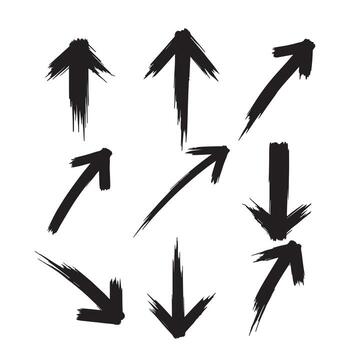 Essential Brush Stroke Arrow Pointers Versatile Hand-Drawn Directional Indicators for Creative Graphic Design and User Interface Elements vector
