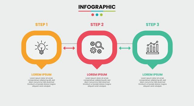 Modern Three Step Infographic Idea Data Solution Process vector