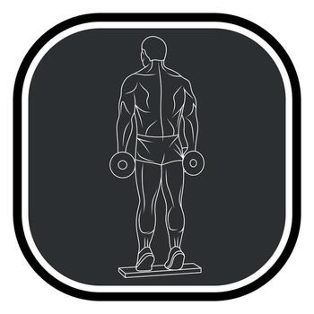 icon of a sportsman, athlete, bodybuilder, exercising on exercise machines with dumbbells and a barbell, isolated on a gray background vector