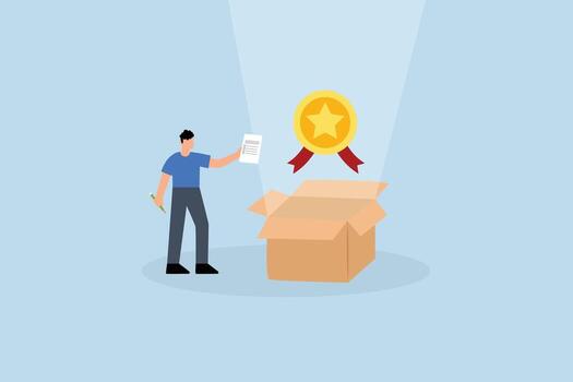 Quality Control, entrepreneur verifies quality using completed checklist vector