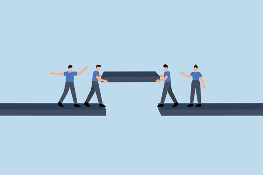 Build business bridge connect path together,, professionals collaborate to create the pathway for connection vector