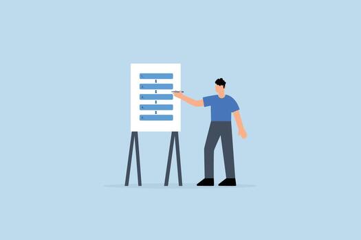 Procedure and workflow, business leader showcases process and methodology in assembly vector