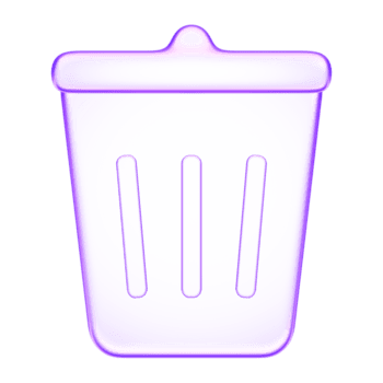 3D glassmorphism trash bin icon with clean glossy surface. Minimal purple gradient design symbolizing delete, recycle, or remove action in digital environment. png
