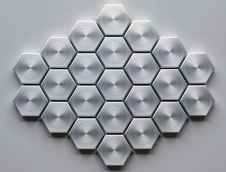 Brushed metal hexagons forming abstract geometric pattern photo