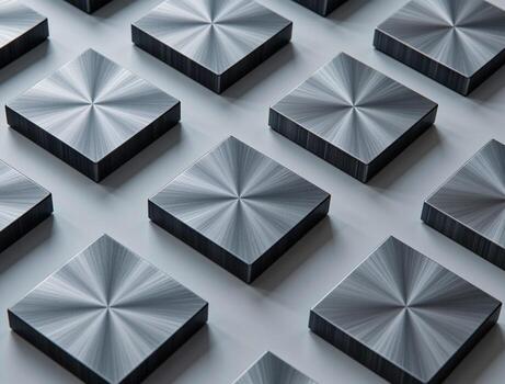 Brushed metal square tiles forming a repetitive pattern on gray background photo