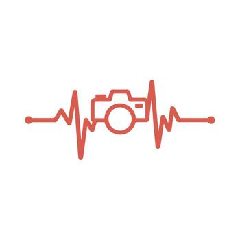 A minimalist red line graphic features a heartbeat pattern integrated with a camera icon. vector