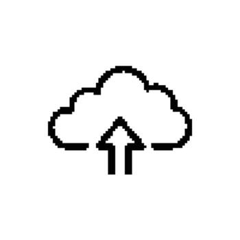 Pixelated Cloud Upload, Simple Digital Icon for File Transfer and Cloud Storage Concept Art vector