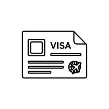 Visa Document with Plane and Globe Icon in Outline on Transparent Background vector
