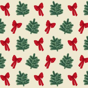green leaves and red bows pattern vector