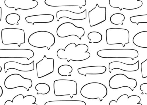 sin costura texto nube garabatear modelo. mano dibujado habla y pensamiento burbujas en dibujos animados estilo. gracioso charla globo antecedentes para envase papel, computadora portátil, niños diseño, y comunicación temas vector