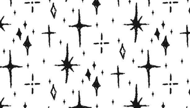 gráfico sin costura modelo con dibujado con crayón estrellas, chispas, y destellos dibujado a mano infantil antecedentes para envase papel y tela. linda miedoso sin costura modelo con creativo garabatear elementos. vector