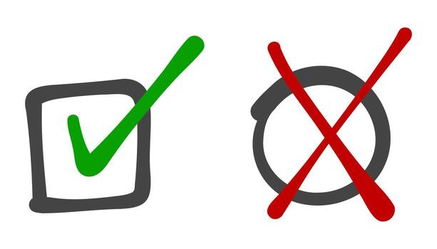 Check marks doodle set. Hand drawn marks in sketchy style, including ticks, crosses, and verification symbols. illustration for education, tasks, voting, and design elements. vector