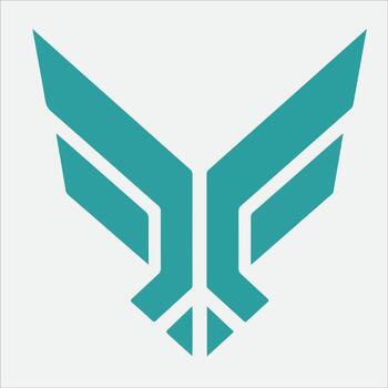 Teal Geometric Emblem with Angular Wings and Upward Pointing Elements. vector