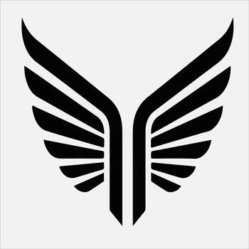 Symmetrical Winged Emblem with Parallel Lines and Sharp Tips in Bold Black. vector