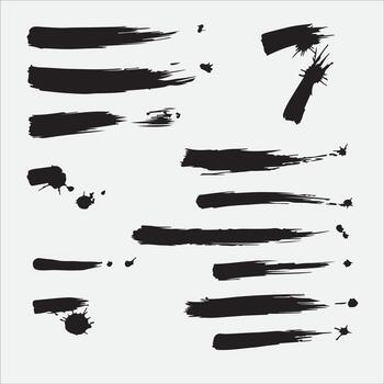 Dynamic Black Brushstrokes and Splatters Artistic Abstract Elements on Display. vector