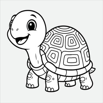 Smiling Cartoon Turtle with Detailed Shell and Happy Expression. vector