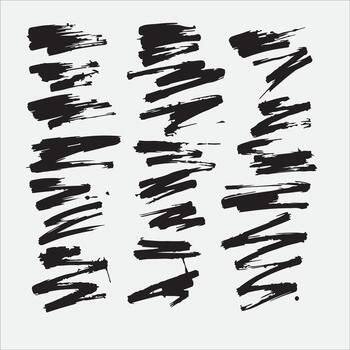 Abstract Black Brush Strokes Arranged in Various Dynamic Patterns. vector