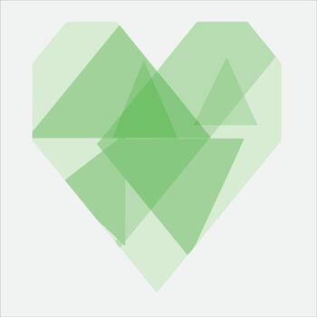 geométrico corazón - superposición verde triangulos creando un corazón forma. vector