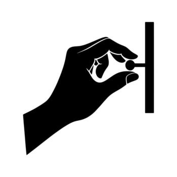 silueta de un mano insertando un pequeño objeto dentro un vertical superficie vector