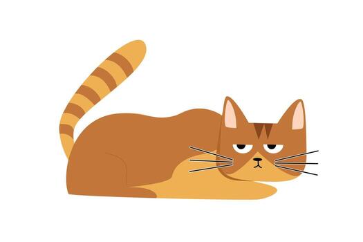 Lazy Cat Lying Down. Tired Brown Cat Illustration. Cute Bored Cat Resting. Orange Cat Lying on Floor vector