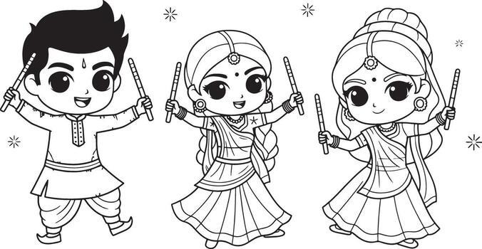 Chibi Garba Dance with Simple Patterns vector