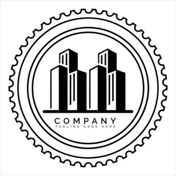 Tall buildings inside circular emblem architecture circle vector