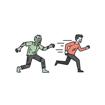 A frantic person is desperately fleeing from a relentless, decaying zombie in a thrilling cartoon chase illustration, embodying fear and the struggle for survival in a horrifying scenario vector
