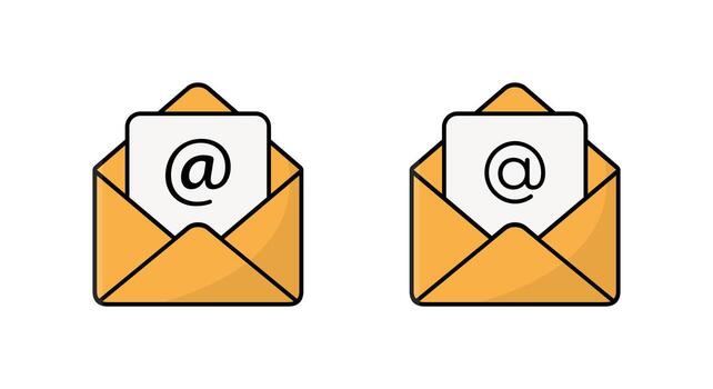 Email icon in flat design. Open envelope with mention symbol for message and mail vector