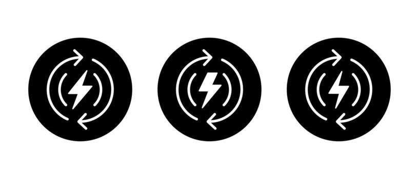 Energy loop icon set in black circle. Power recycle symbol. Electricity cycle sign vector
