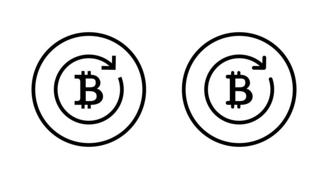 Bitcoin circular arrow icon in circle outline. Cryptocurrency cycle arrows symbol. Digital currency rotation sign vector