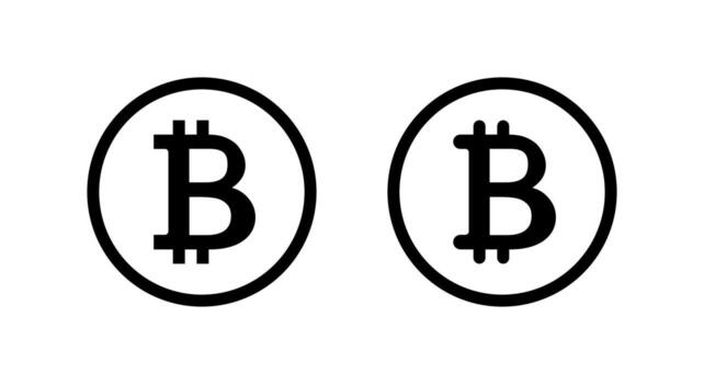 Bitcoin logo icon in circular outline. Blockchain currency and crypto payment symbol vector