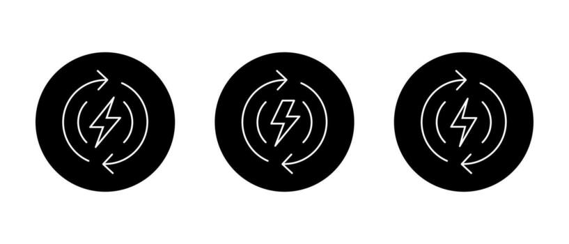 energía lazo icono conjunto en negro círculo. poder rotación y renovable electricidad símbolo vector