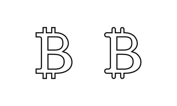 Bitcoin outline logo. Blockchain currency and crypto coin icon vector