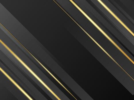 lujoso negro y oro resumen antecedentes con suave diagonal líneas y brillante metálico acentos creando un prima moderno Mira vector
