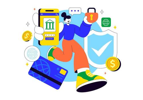 Cyber Banking Security Illustration Ensuring Safe Transactions And Data Privacy vector