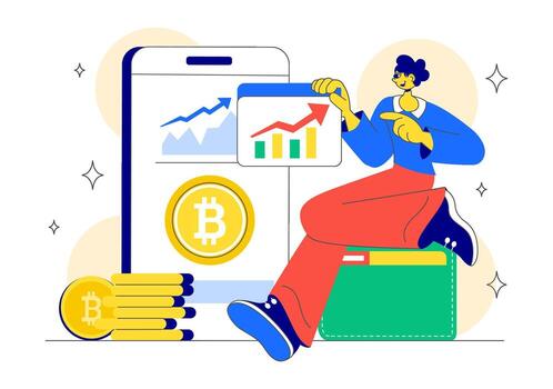 Cryptocurrency Payment Illustration Representing Financial Technology and Blockchain Money Transfer System vector