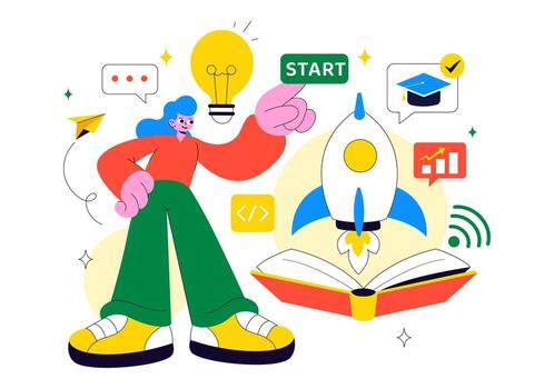 Educational Technology Illustration Depicting Innovative Learning and Internet-Based Study Tools vector