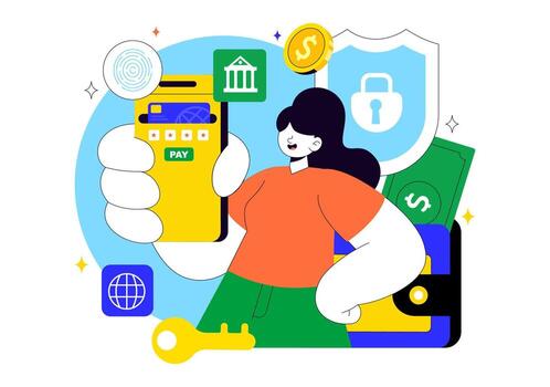 Internet Banking Security Illustration With Encrypted Payments And Financial Data Protection vector