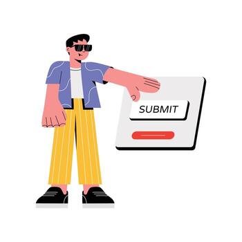 usuario haciendo clic interactivo botón en moderno interfaz ilustración vector