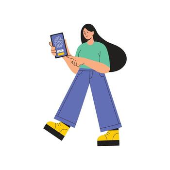 huella dactilar biométrico autenticación desbloqueo un dispositivo o aplicación ilustración vector