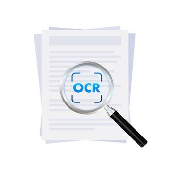 Document with OCR magnifying glass for text recognition vector