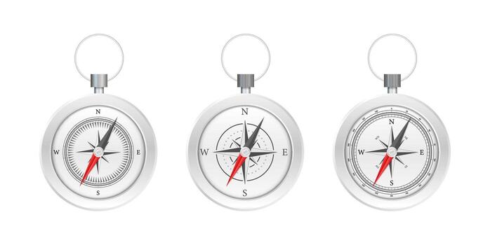 Compasses showing navigation direction and guidance on white background vector